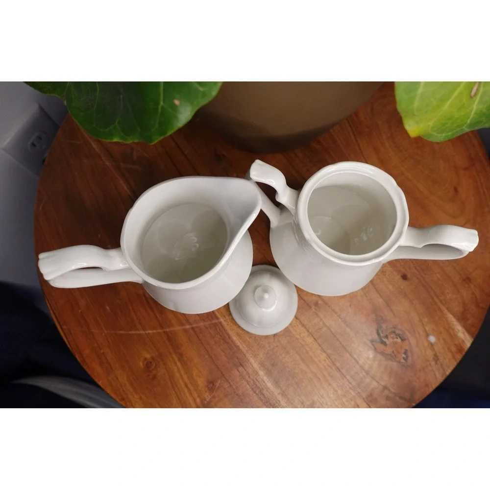 Vintage Creamer and Sugar Bowl Set Made in England‎ Embossed Porcelain